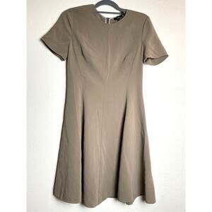 Theory Womens Seamed Shift Short Classy Short Sleeve Academia Chic Khaki Dress 8